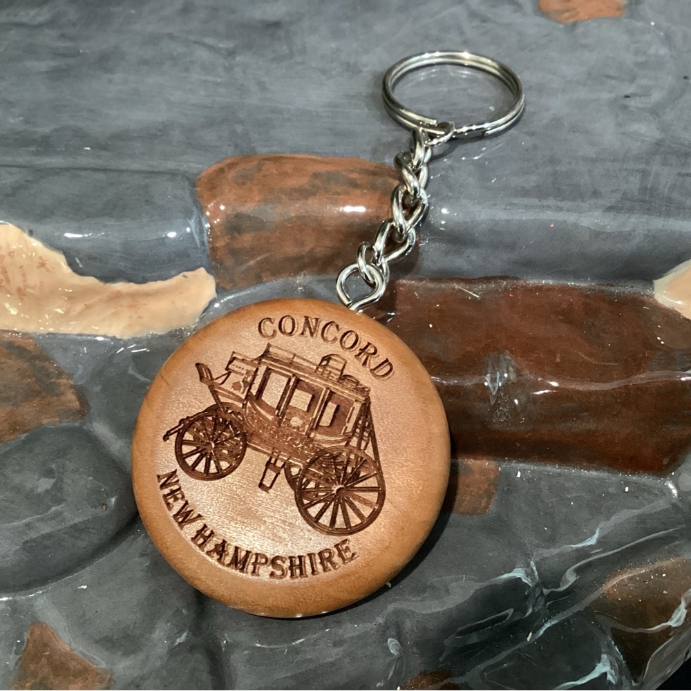 Vintage - Solid Wood & Metal - Lazer Carved - Concord New Hampshire Key Chain